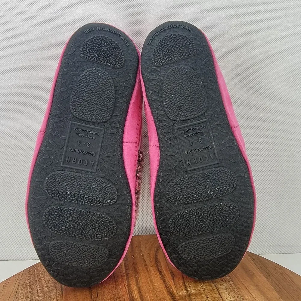 Acorn Kids Girls Size 3-4 Pink Pig Slip On Loafer Faux Fur Slippers